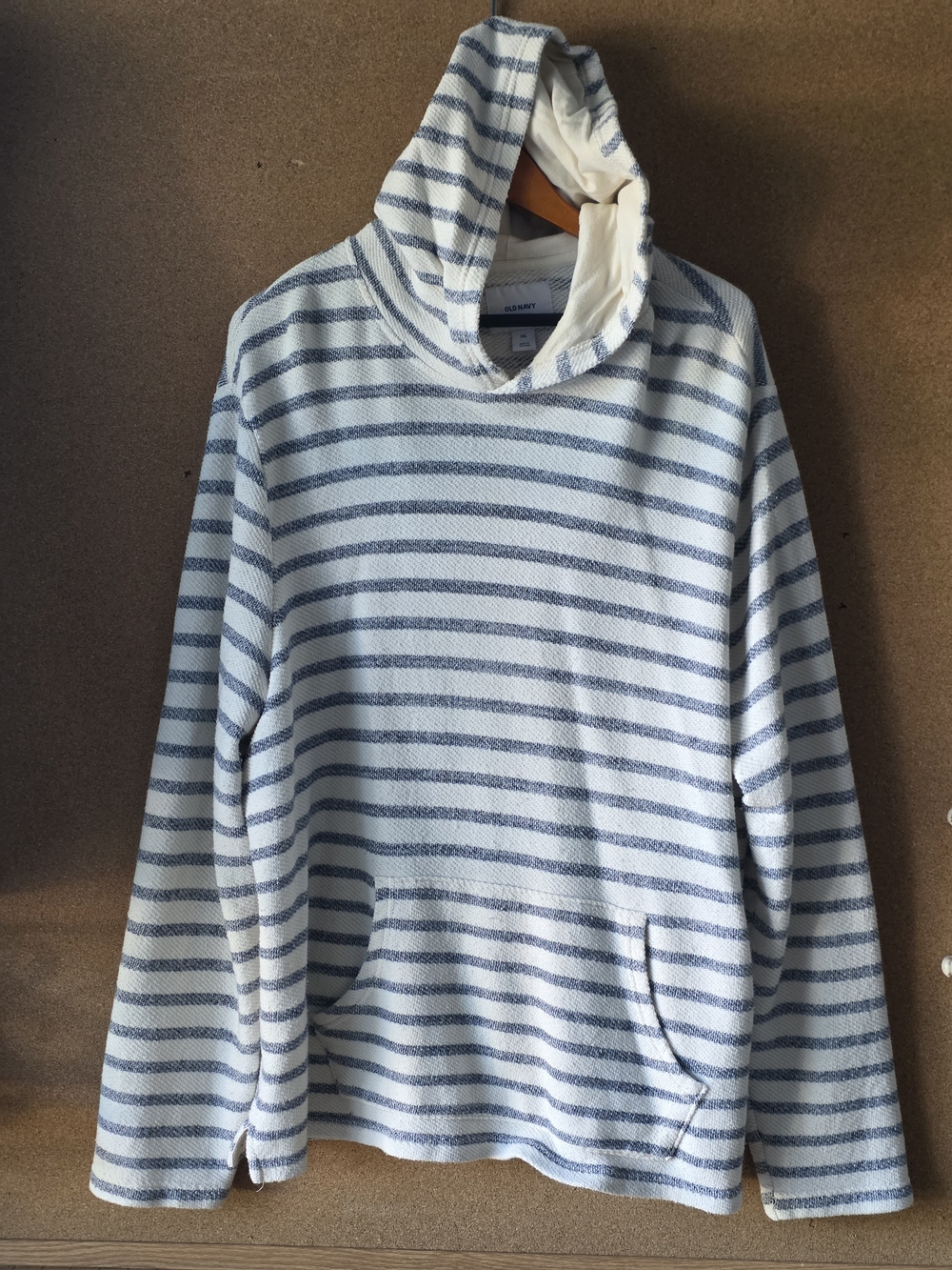 Old Navy Women's Striped Cali-Fleece Pullover Hoodie XXL Blue Cream